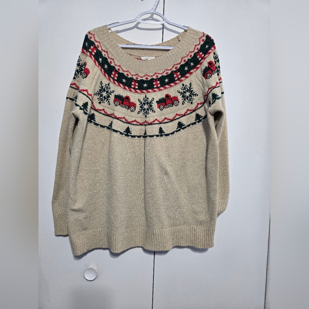 Maurices Christmas Sweater 2X Fair Isle Red‎ Truck Snowflake Holiday Cozy Knit